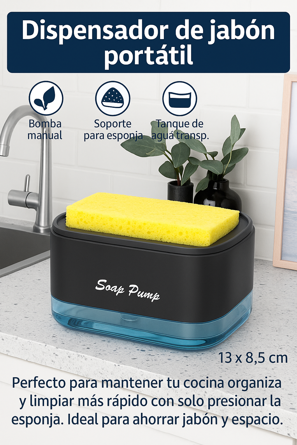 Dispensador de Jabón 2 en 1 con Esponja