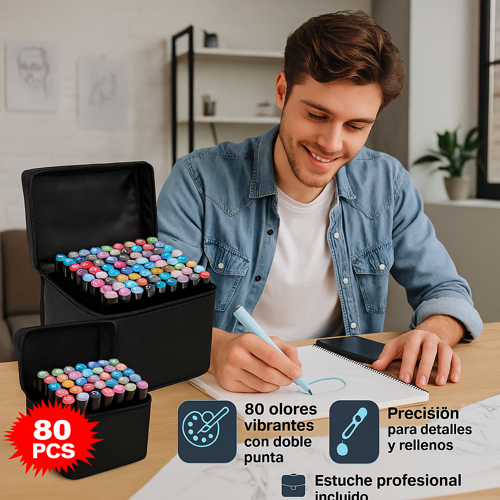 Set de 80 Marcadores Doble Punta