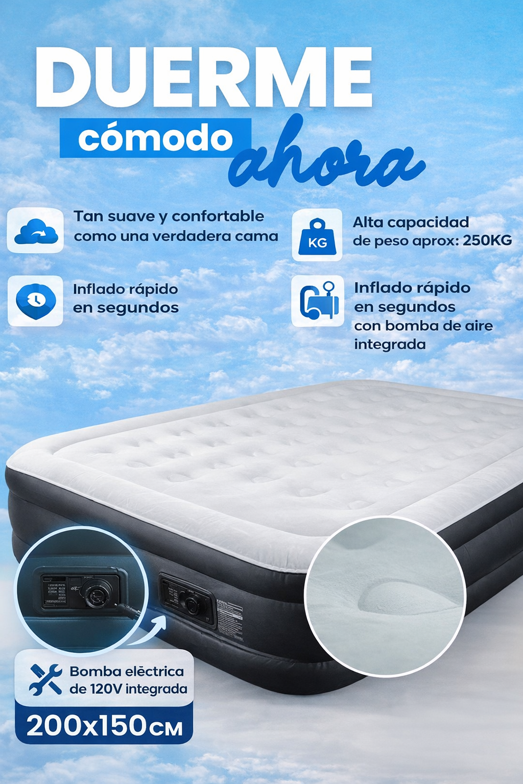 COLCHÓN INFLABLE GRANDE 200 x 150 cm