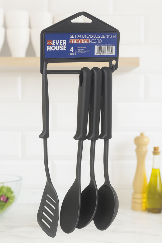 Set x4 Utensilios de Nylon Prestige Negro – Ever House