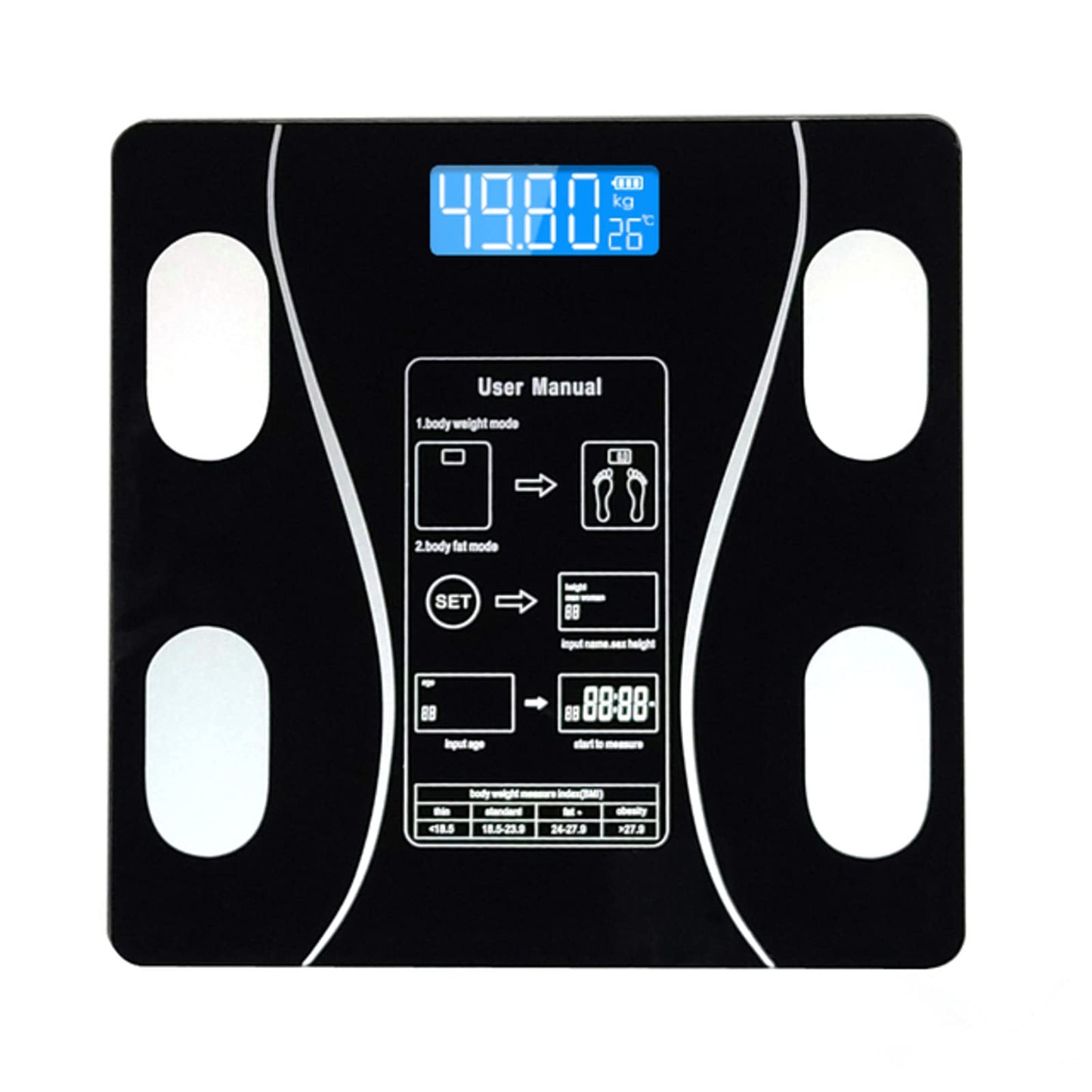Báscula Digital Inteligente con Medición de Grasa Corporal y Temperatura